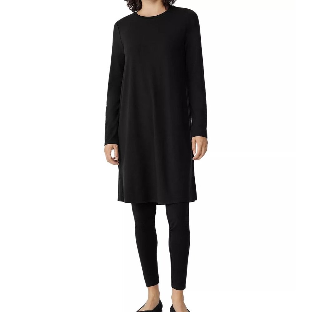 Eileen Fisher Black Long Sleeve Knit Dress Size Small